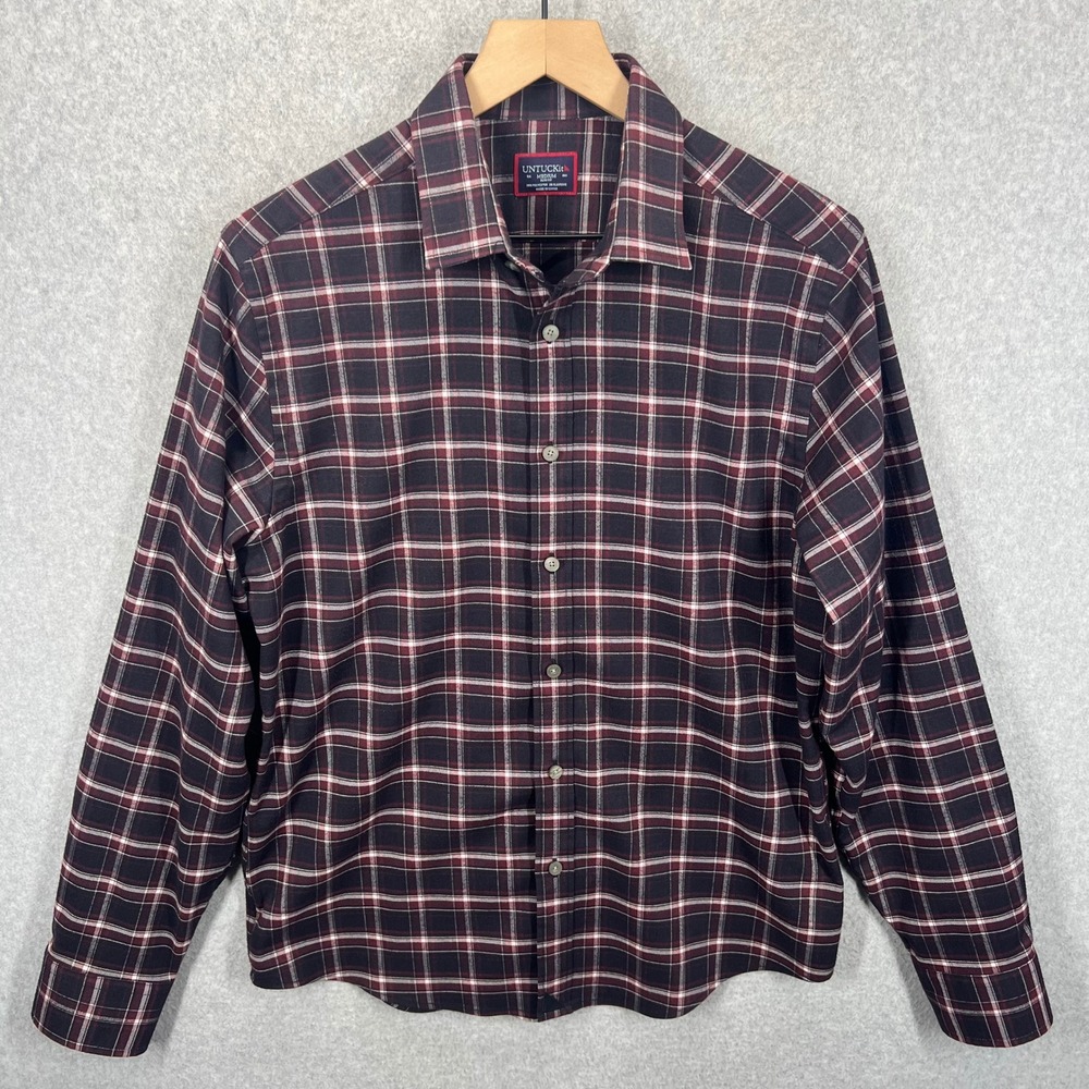 UNTUCKit Benoit Button Down Shirt Mens Medium Maroon Plaid Slim Fit NWOT